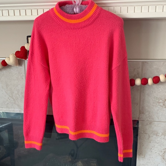 THML Sweaters - THML Raspberry Pink/Orange Sherbert Trim Subtle Nubby Sweater Size M